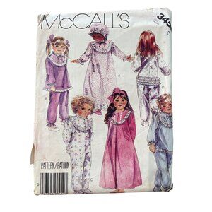 McCalls 3450 Toddlers Sewing Pattern Size 2 Robe Nightgown Pajamas Bonnet UNCUT